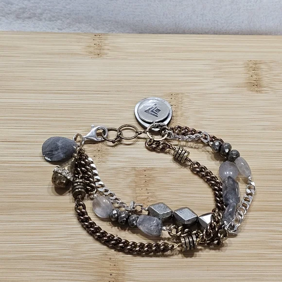 Silpada 925 Silver and Brass Gemstone and Glass Bead Bracelet - Picture 6 of 15